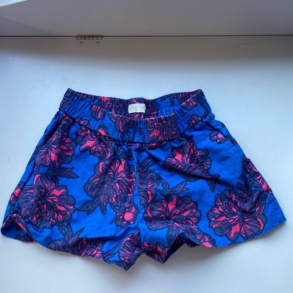 Crewcuts Girls Size 8 Linen‎ Blend Floral Shorts Blue and Pink Flowers